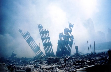 US-ATTACKS-TOWER-RUBBLE ~ The rubble of the World Trade Center smoulders following a terrorist attack 11 September 2001 in New York. A hijacked plane crashed into and destroyed the landmark structure. AFP PHOTO/Alexandre Fuchs
